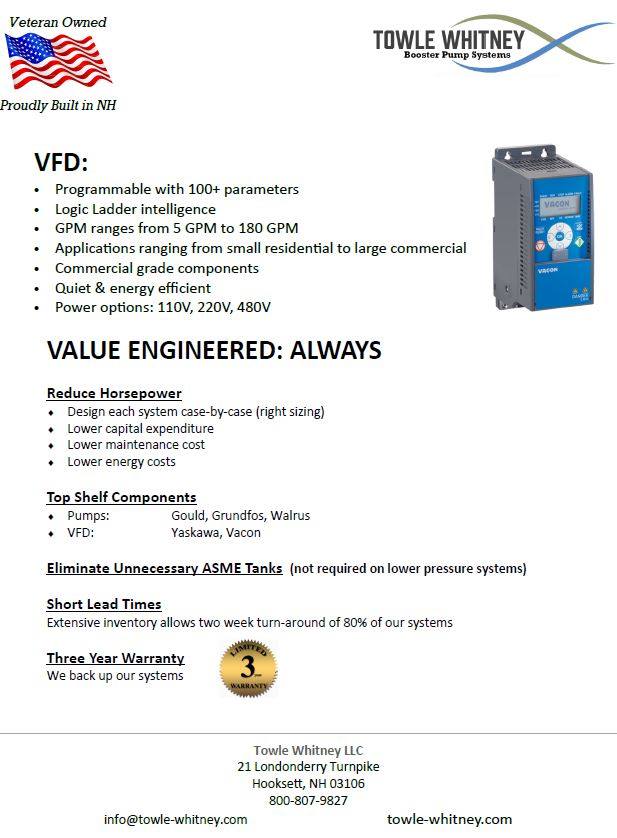 Commercial & Residential VFD Simplex - Energy Efficient - Water Booster Systems